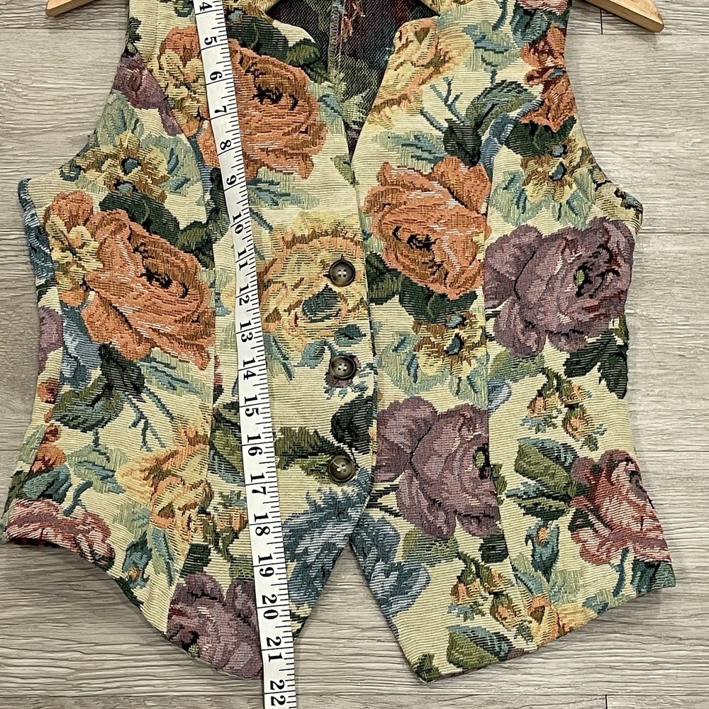 Vintage Boho Cottagecore Eclectic Floral Vest Tapestry Small Artsy Statement - Picture 4 of 6